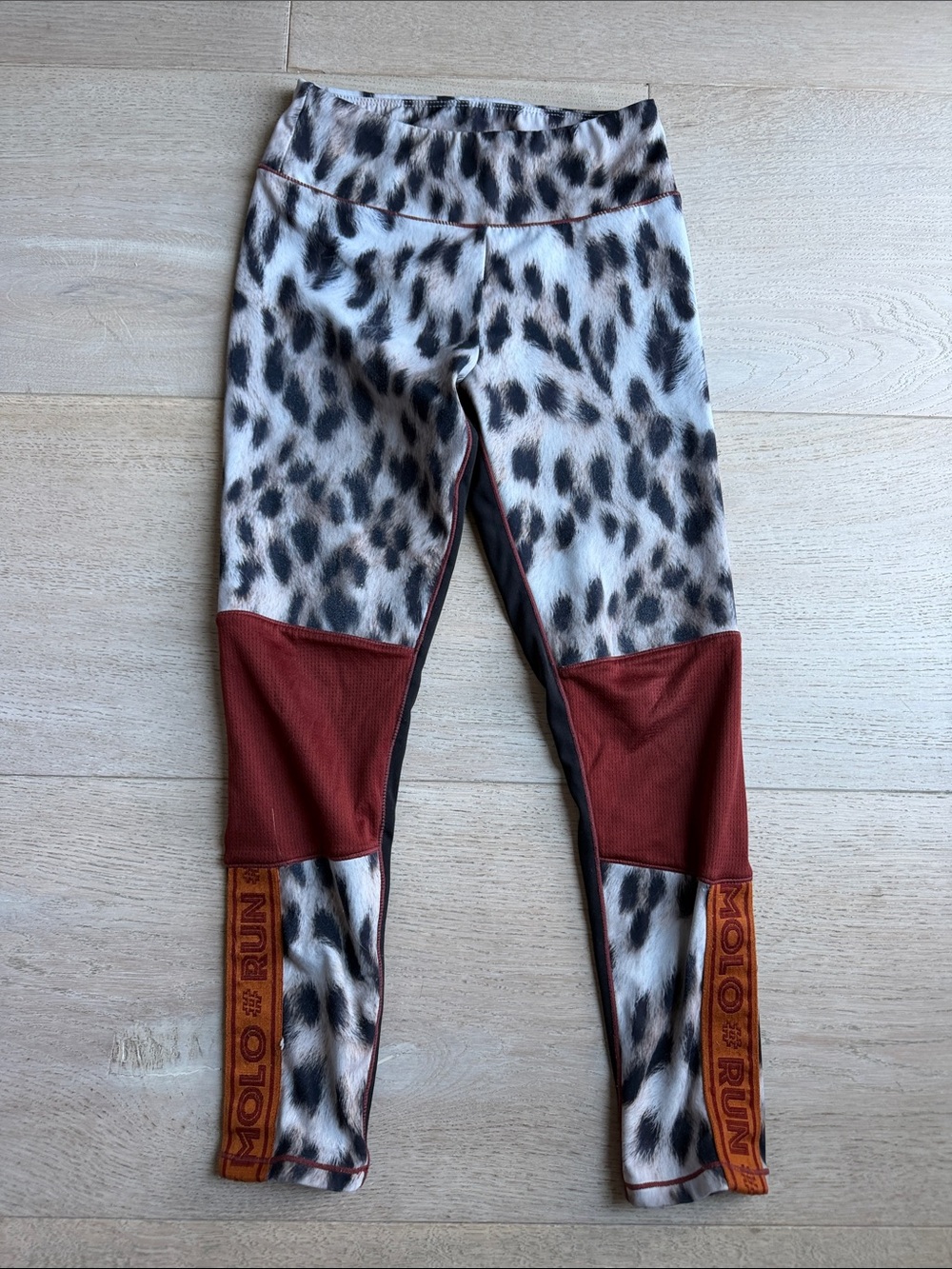 Molo Girls' Leopard Print Leggings with Rust Panels, size 7/8 girls